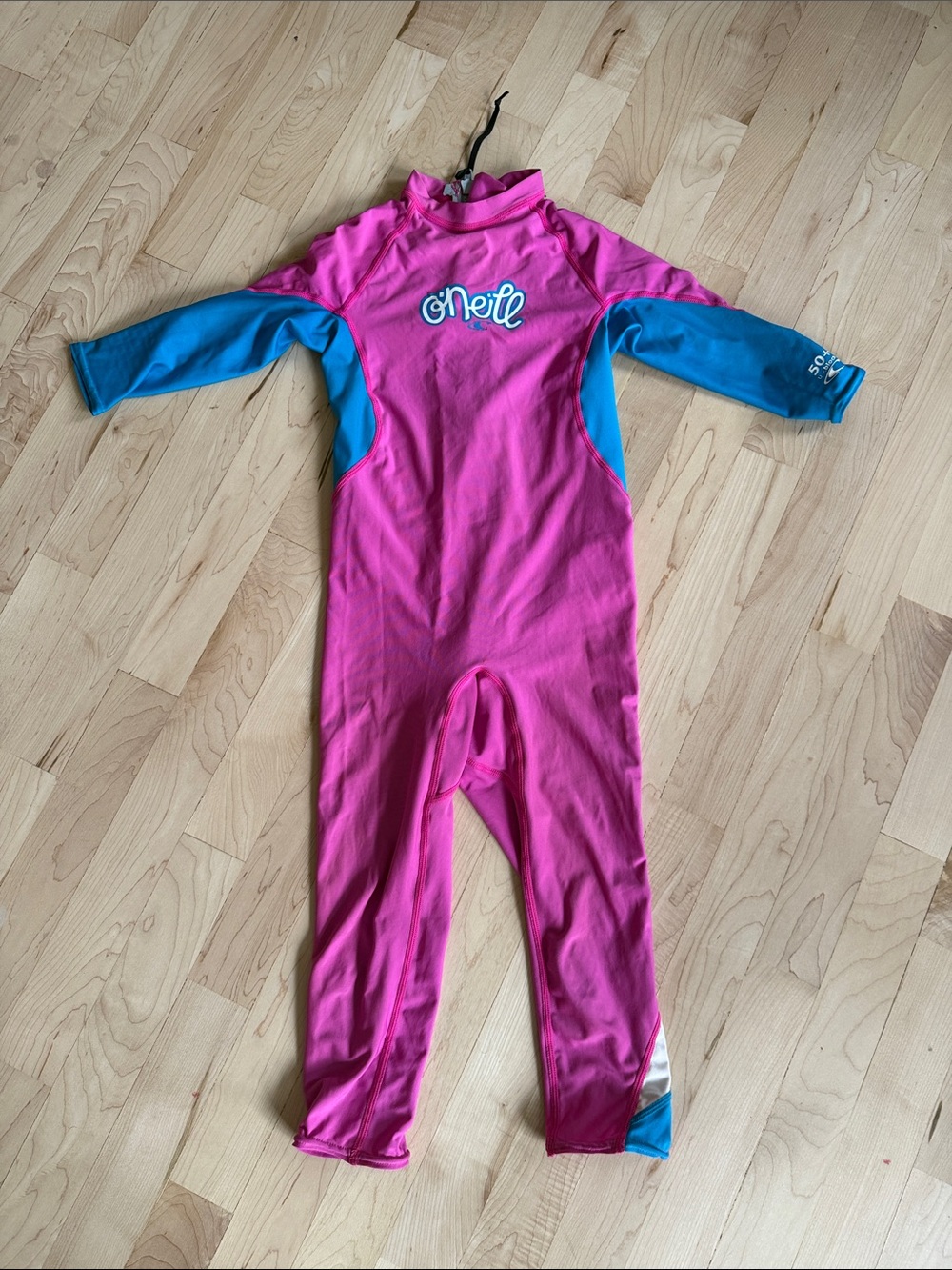 O'Neill Girls Pink and Blue Long Sleeve Rashguard One-Piece
